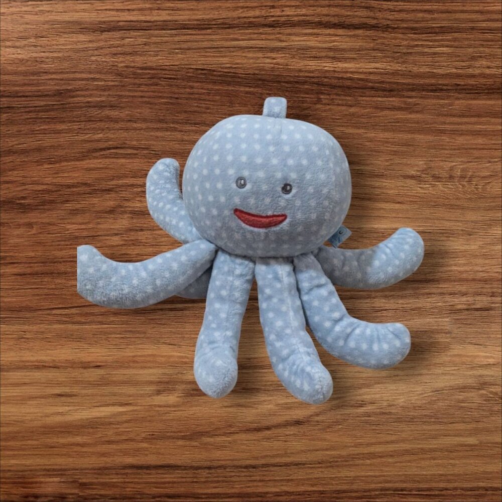 Baby Aspen Blue Polka Dot‎ Octopus Plush Toy With Smiling Face Rattle no socks